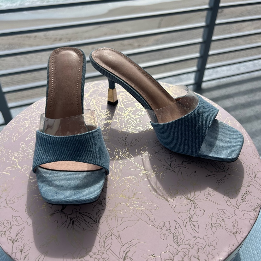 Denim/ Gold Heeled Sandal